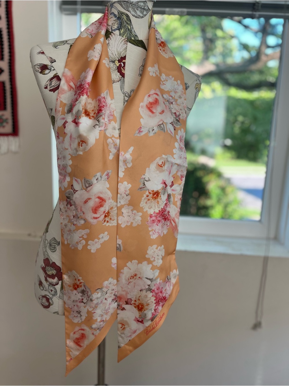Brooks Brothers Peach Floral Silk Scarf Italy